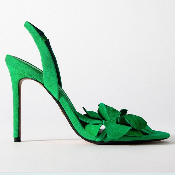 NWT ZARA FLOWER DETAIL HIGH HEEL LEATHER SANDALS. Size 7.5 - Picture 3 of 7